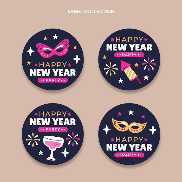 Hand drawn flat new year labels collection