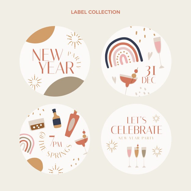 Hand drawn flat new year labels collection