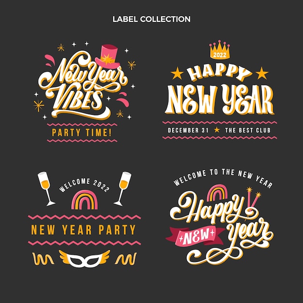 Free vector hand drawn flat new year labels collection