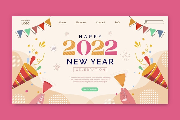 手繪平坦的新年登陸頁模板