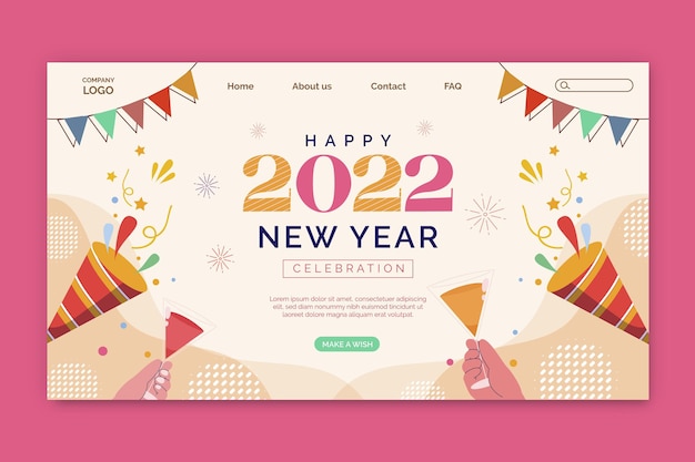 Free vector hand drawn flat new year landing page template