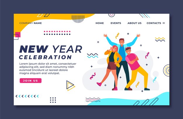 Hand drawn flat new year landing page template