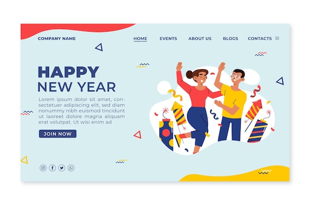 Free vector hand drawn flat new year landing page template