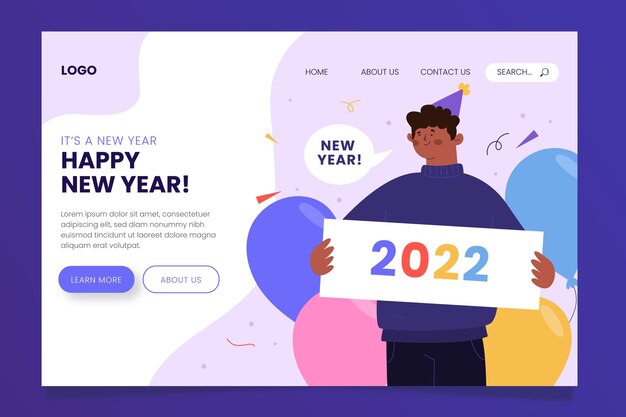 Hand drawn flat new year landing page template