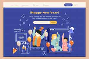 無料ベクター 手描きフラット新年のランディングページテンプレート