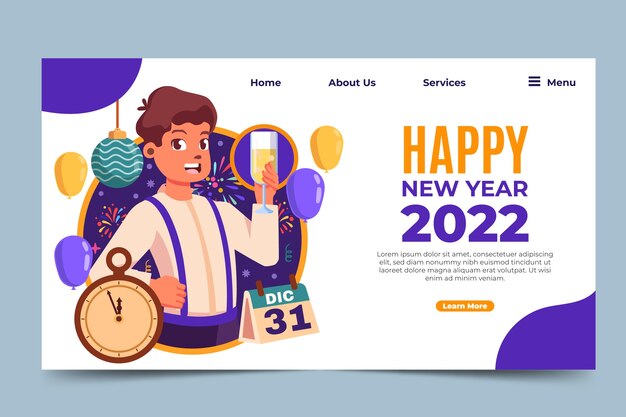 Hand drawn flat new year landing page template