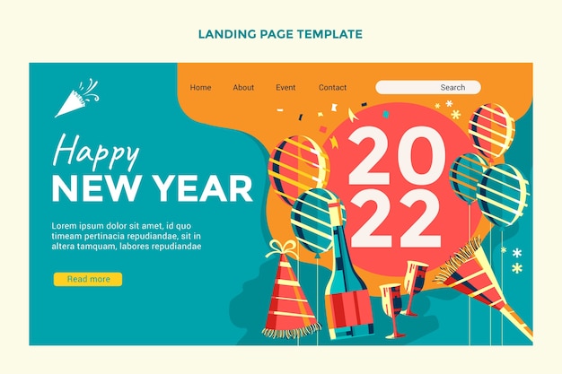 Hand drawn flat new year landing page template