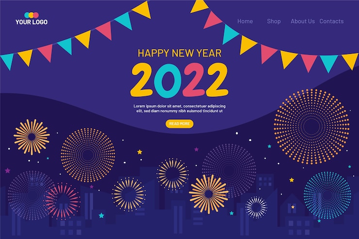 無料Vector 手描きフラット新年のランディングページテンプレート