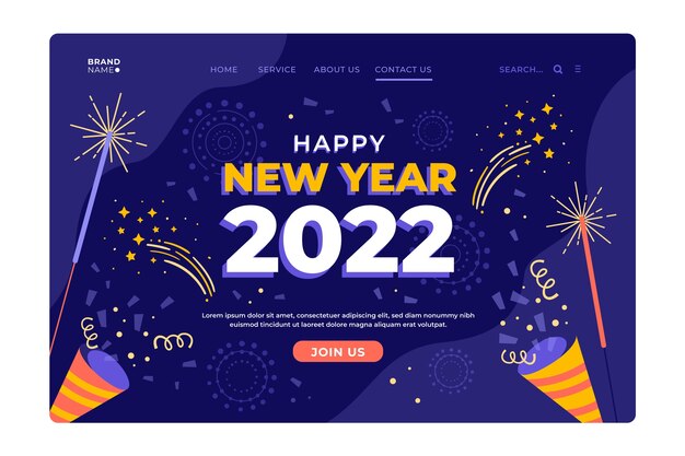 Hand drawn flat new year landing page template