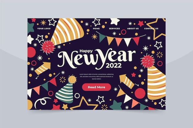 Hand drawn flat new year landing page template