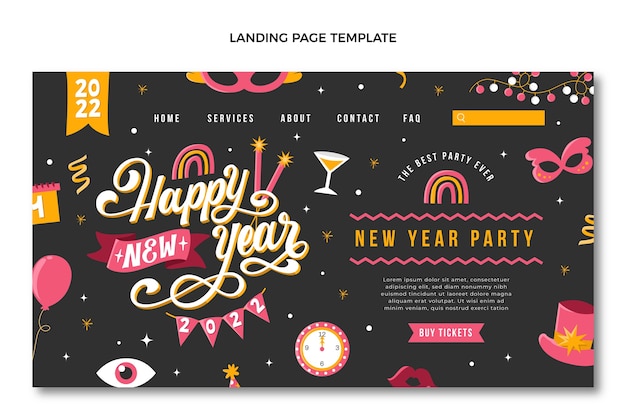 Hand drawn flat new year landing page template