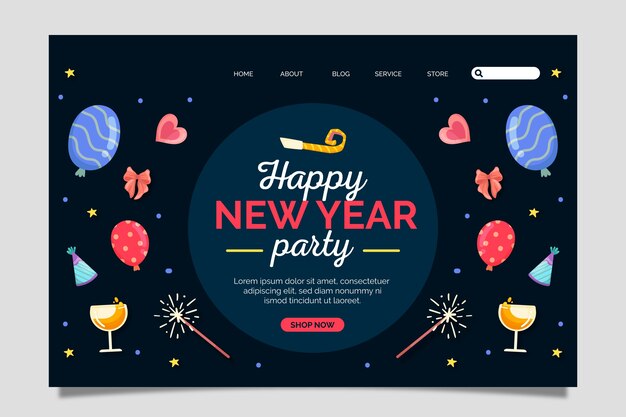 Hand drawn flat new year landing page template