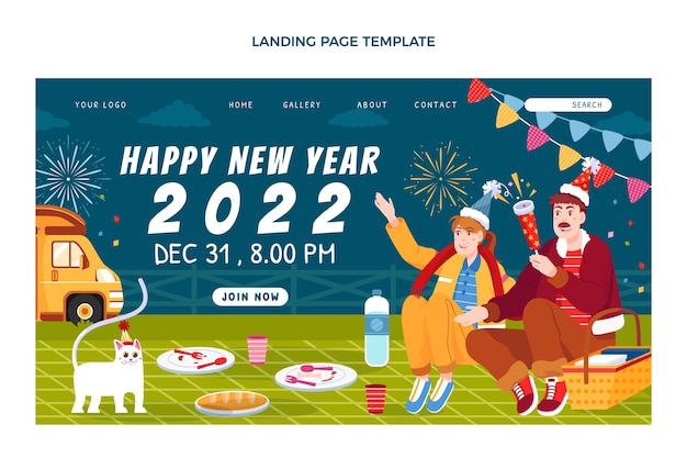 Hand drawn flat new year landing page template