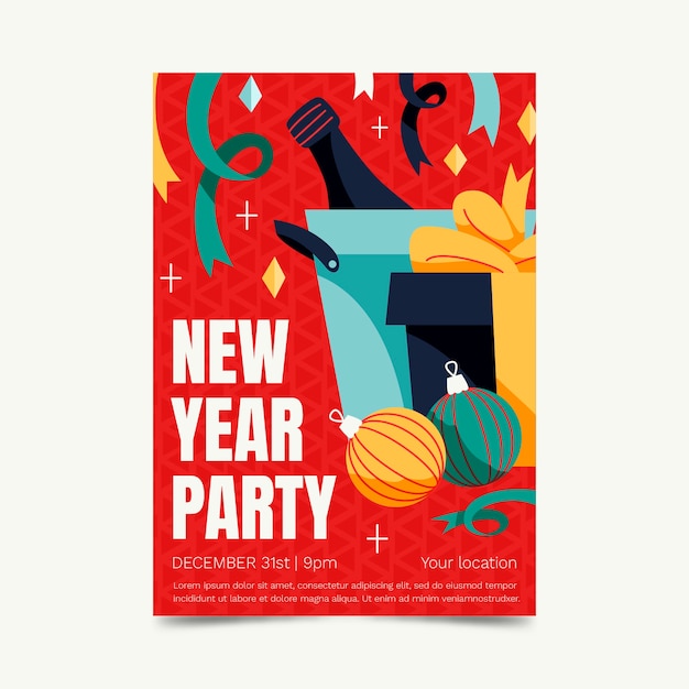 Free vector hand drawn flat new year party flyer template