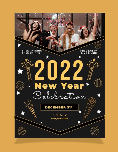 Hand drawn flat new year party flyer template