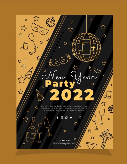 Hand drawn flat new year party flyer template