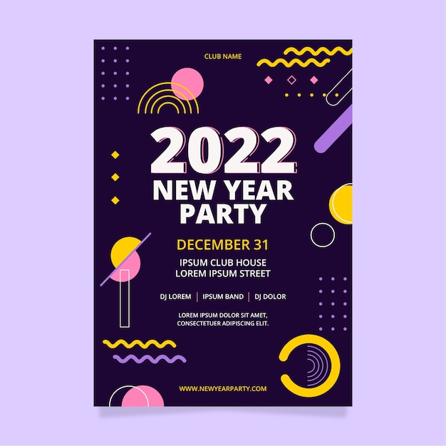 Free vector hand drawn flat new year party flyer template