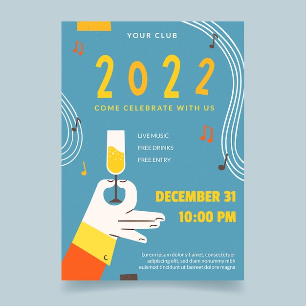 Free vector hand drawn flat new year party flyer template