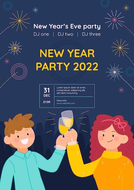 Free vector hand drawn flat new year party flyer template