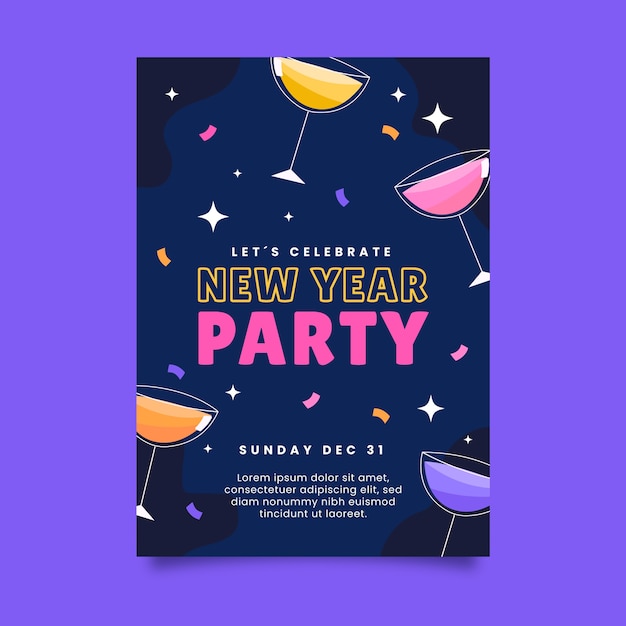 Hand drawn flat new year party flyer template