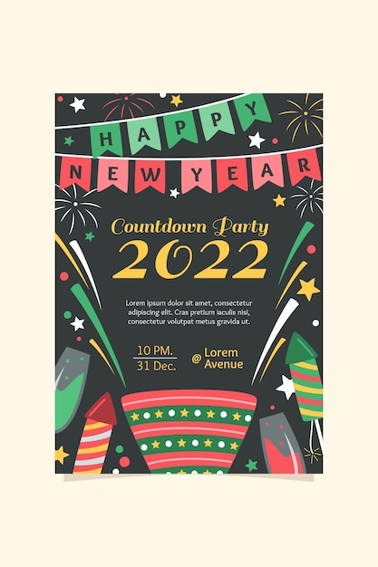 Free vector hand drawn flat new year party flyer template