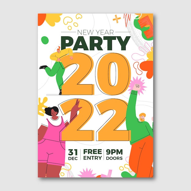 Free vector hand drawn flat new year party flyer template