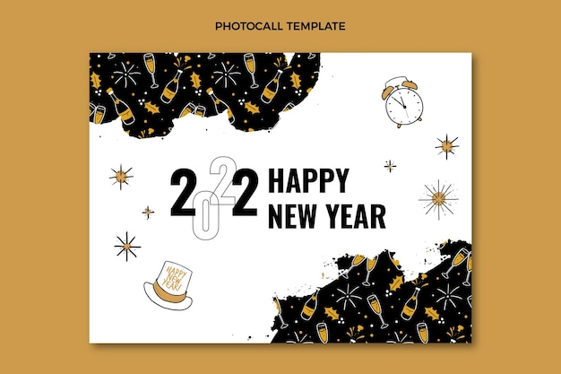 Modello di photocall piatto di capodanno disegnato a mano