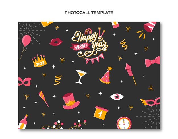 Hand drawn flat new year photocall template