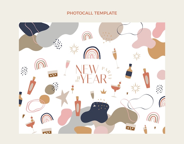 Free vector hand drawn flat new year photocall template