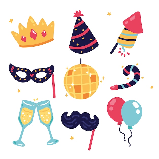 Free vector hand drawn flat new year's eve elements collection