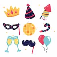 Free vector hand drawn flat new year's eve elements collection