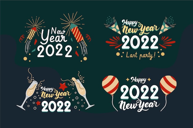 Hand drawn flat new year's eve elements collection Free Vector