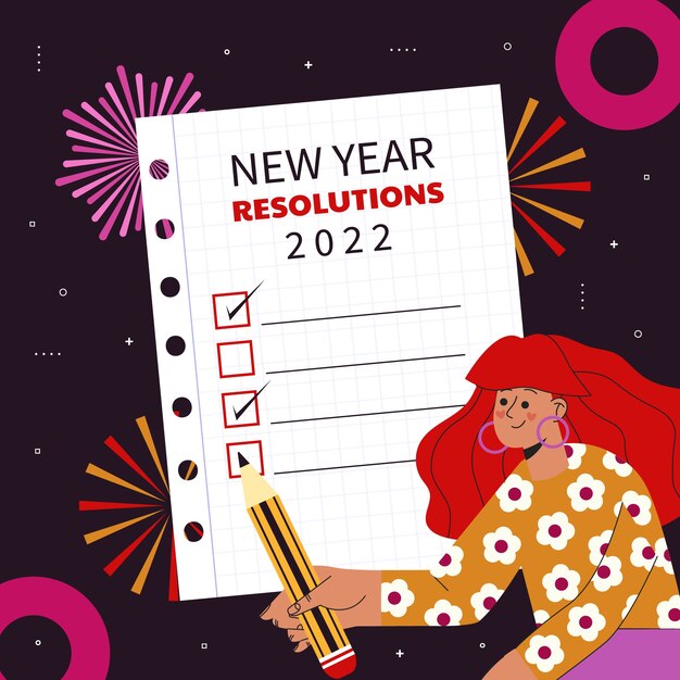 Hand drawn flat new year's resolutions illustration