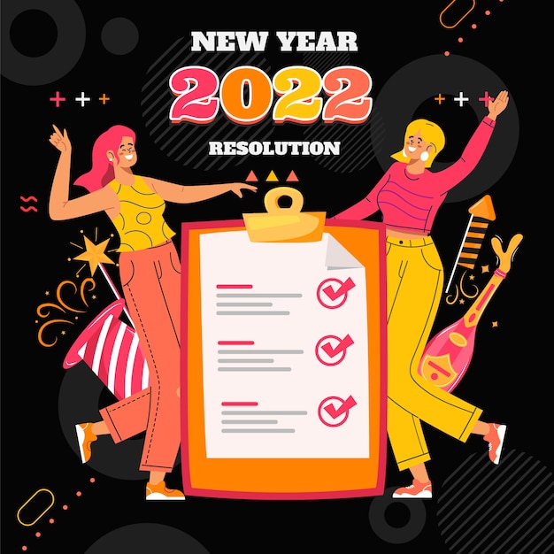 Бесплатное векторное изображение Ручной обращается плоская иллюстрация новогодних резолюций