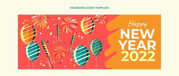 Modello di copertina per social media piatto di capodanno disegnato a mano