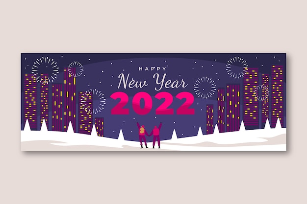 Free vector hand drawn flat new year social media cover template