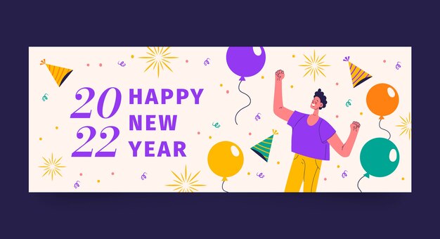 Hand drawn flat new year social media cover template