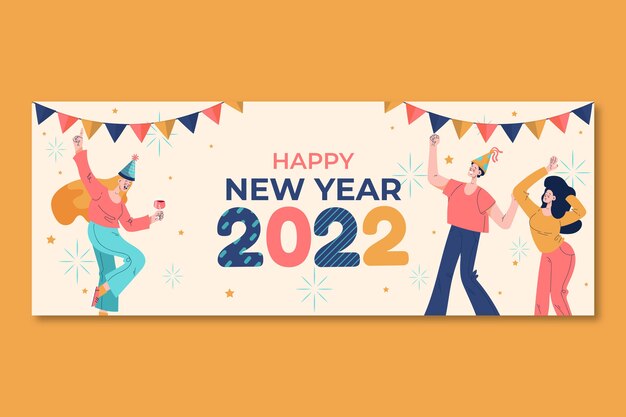 Hand drawn flat new year social media cover template