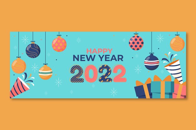 Hand drawn flat new year social media cover template