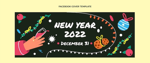 Free vector hand drawn flat new year social media cover template