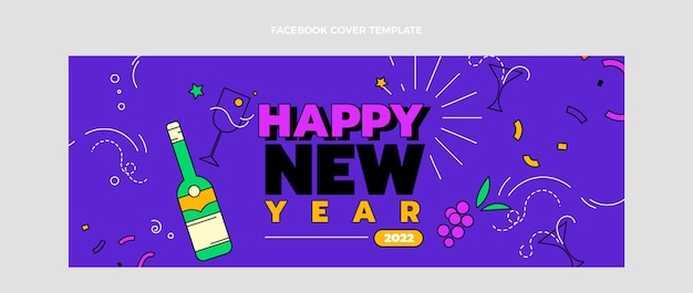 Hand drawn flat new year social media cover template