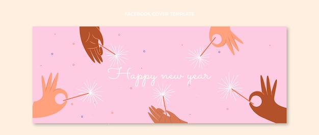 Free vector hand drawn flat new year social media cover template