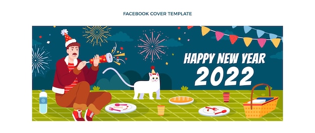 Free vector hand drawn flat new year social media cover template