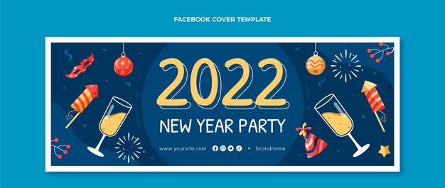 hand drawn flat new year social media cover template