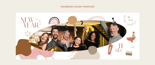 Free vector hand drawn flat new year social media cover template