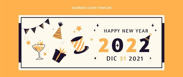 Hand drawn flat new year social media cover template