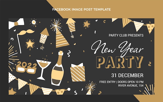 Hand drawn flat new year social media post template