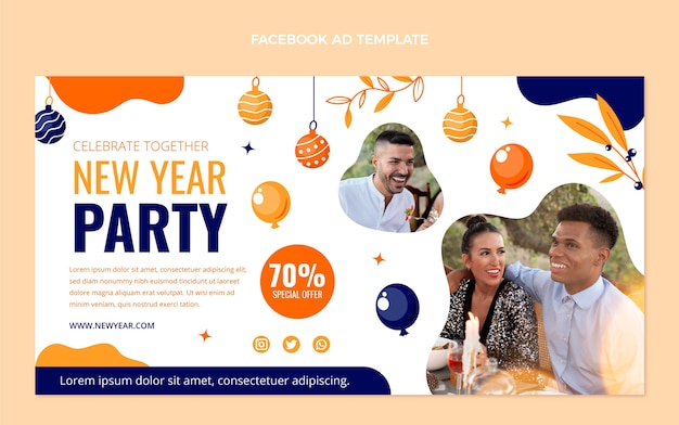 Hand drawn flat new year social media promo template