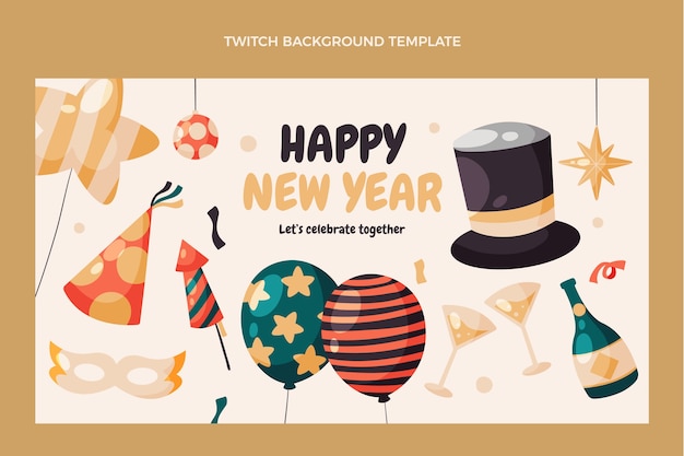 Hand drawn flat new year twitch background