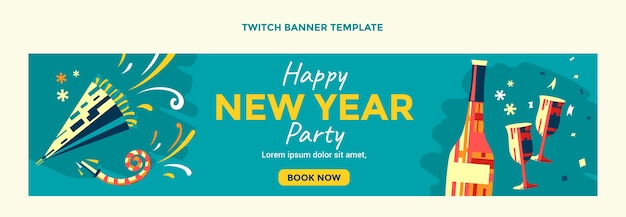 Free vector hand drawn flat new year twitch banner